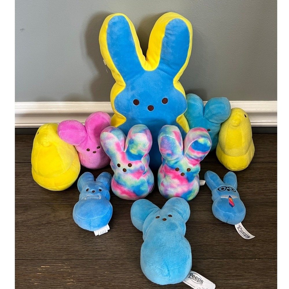Peeps Plush Lot 10pc Bunny Chick Tie Dye Blue Yellow Pink Easter Toys Just Born